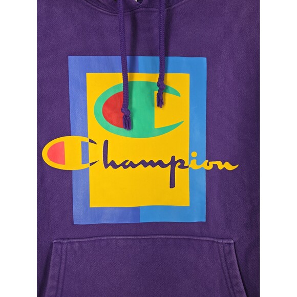 Vintage Champion Reverse Weave Purple Hoodie Sweatshirt Spell Out Logo Men Small - Picture 2 of 8